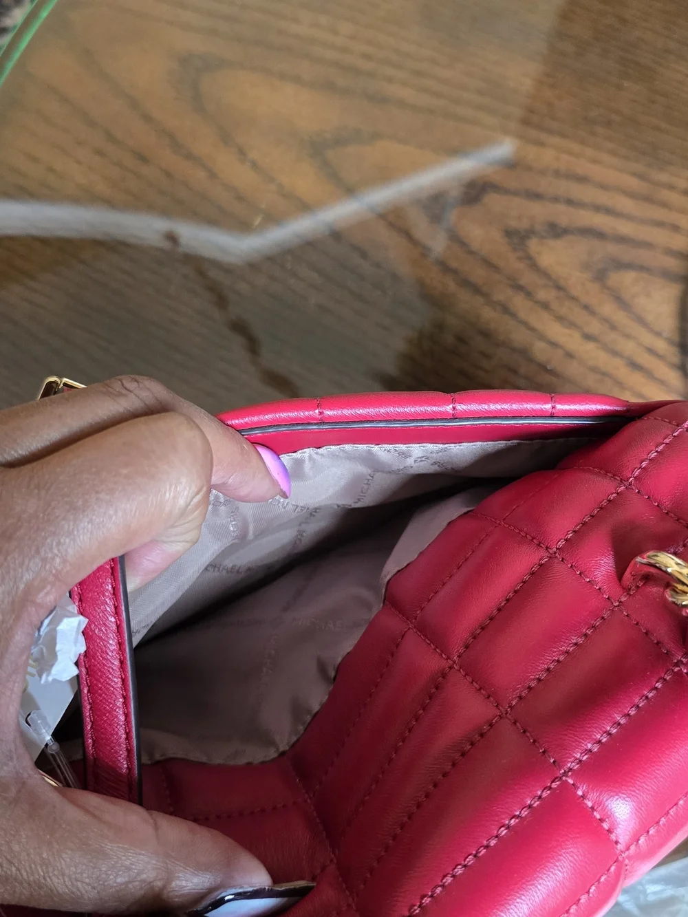 Michael Kors Red Quilted Leather Top-Handle Bag